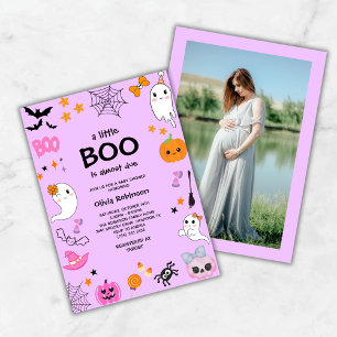 Purple A Little Boo Cute Halloween Baby Shower Invitation