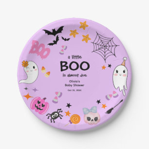 Purple A Little Boo Cute Halloween Baby Shower  Paper Plate