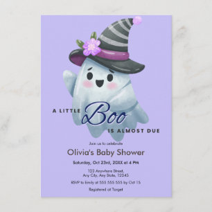 Purple A Little Boo Halloween Baby Shower Invitation