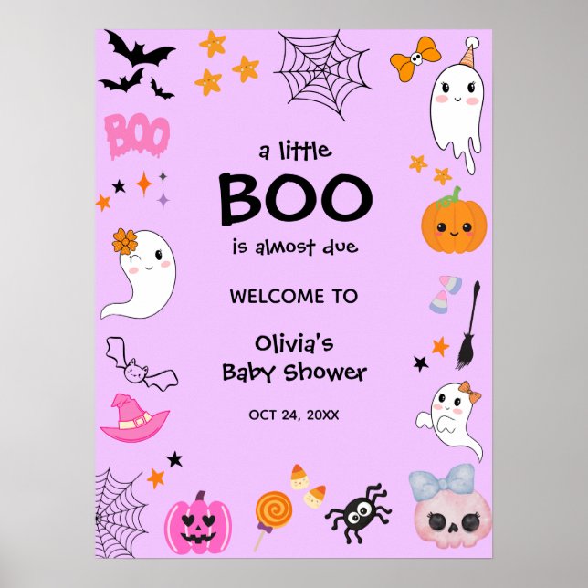 Purple A Little Boo Halloween Baby Shower Welcome  Poster (Front)