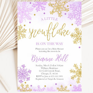 Purple A Little Snowflake Baby Shower Invitation