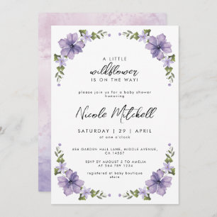 Purple A Little Wildflower Is On The Way Script Invitation