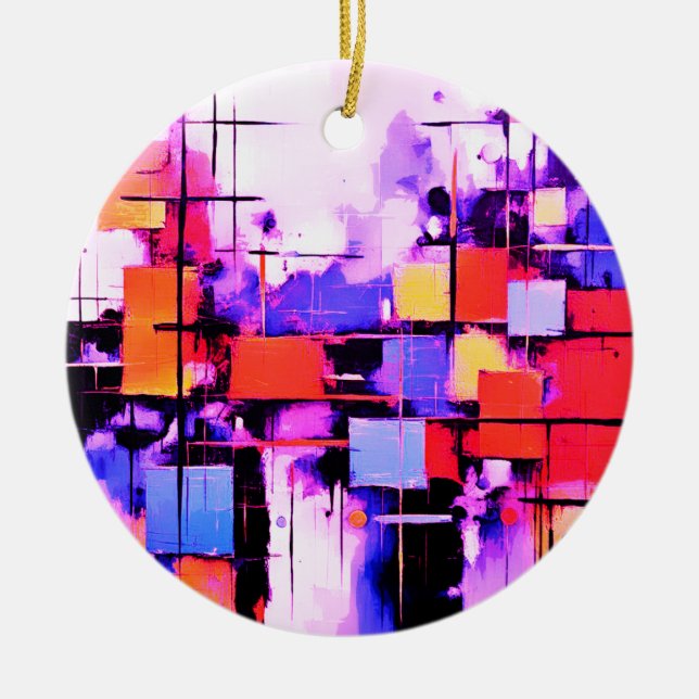 Purple Abstract Art 108 Ceramic Tree Decoration (Front)