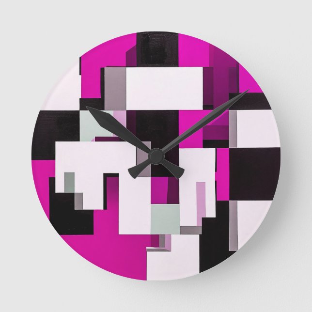 Purple abstract blocks round clock (Front)