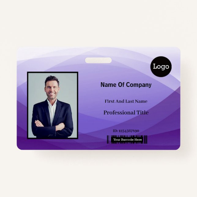 Purple Abstract Business Photo Identification ID ID Badge (Front)
