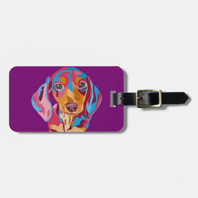 Purple Abstract Dachshund Luggage Tag (Front Horizontal)