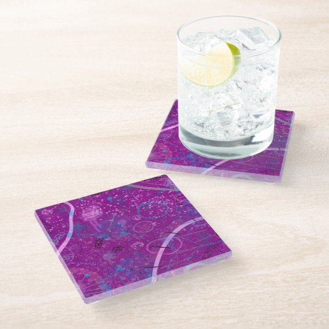 Purple Abstract Dreamscape  Glass Coaster (Angled)