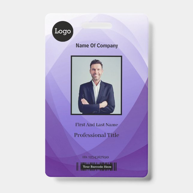 Purple Abstract Employee Photo Identification ID Badge (Front)
