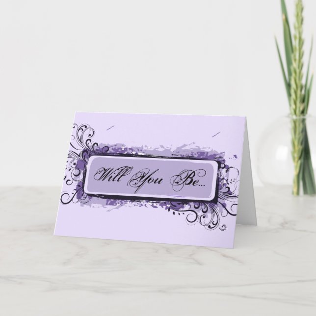 Purple Abstract Floral Be My Bridesmaid Invitation (Front)