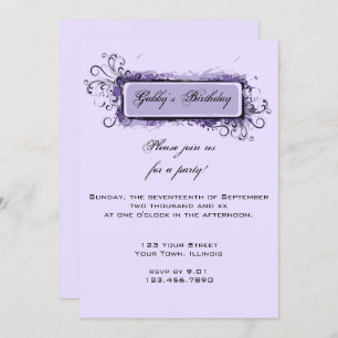 Purple Abstract Floral Birthday Party Invitation