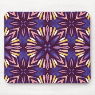 Purple Abstract Floral Pattern Yellow Indigo Boho Mouse Mat