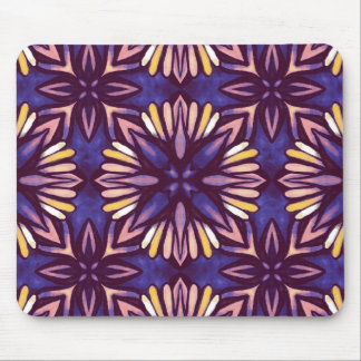 Purple Abstract Floral Pattern Yellow Indigo Boho Mouse Mat