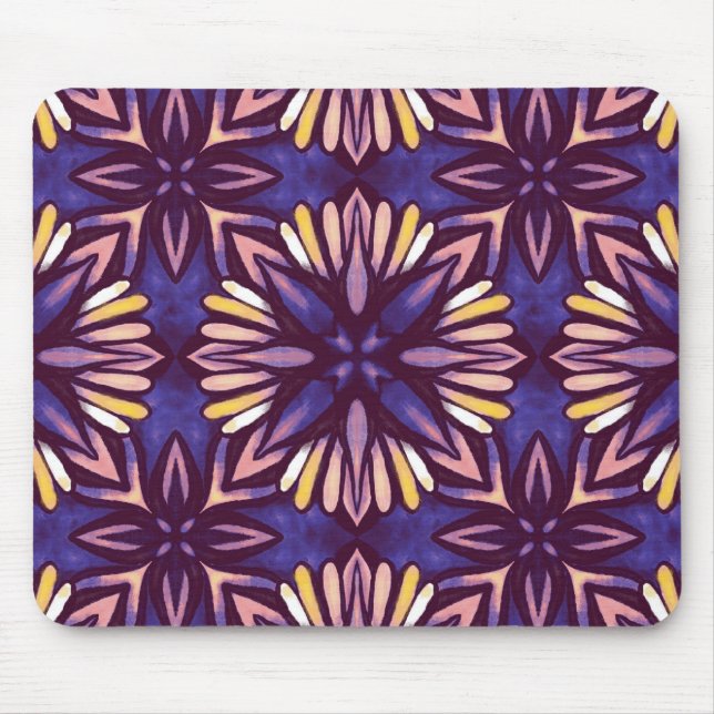 Purple Abstract Floral Pattern Yellow Indigo Boho Mouse Mat (Front)