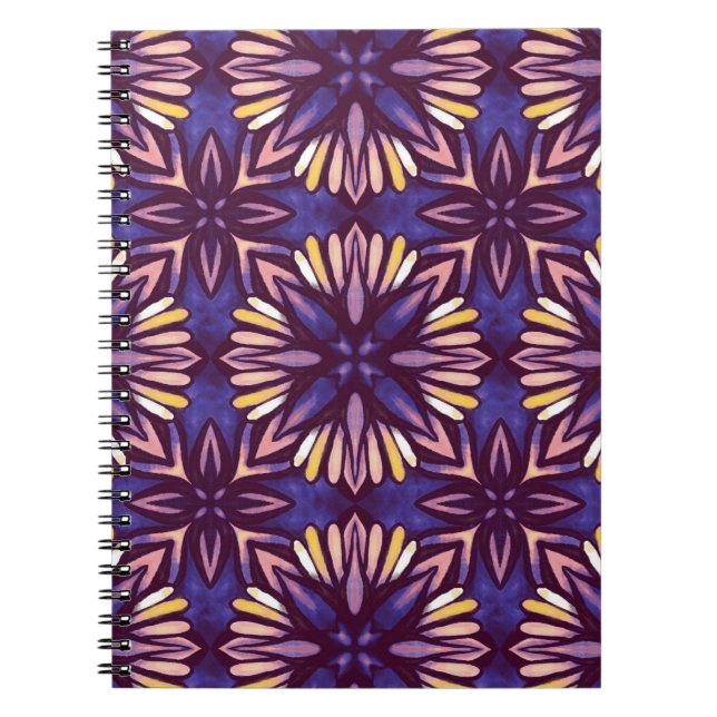 Purple Abstract Floral Pattern Yellow Indigo Boho Notebook (Front)