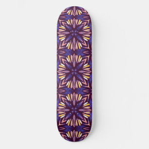 Purple Abstract Floral Pattern Yellow Indigo Boho Skateboard