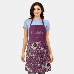 Purple abstract floral personalised cooking apron