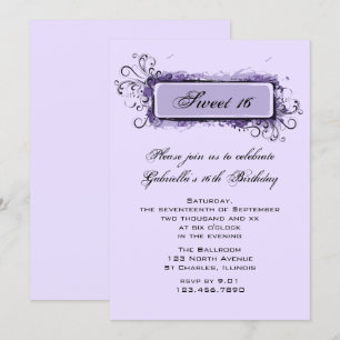 Purple Abstract Floral Sweet 16 Birthday Party Invitation