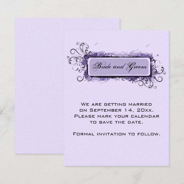 Purple Abstract Floral Wedding Save the Date Invitation (Front/Back)