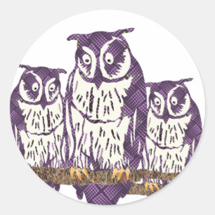 Purple Abstract Geometric Owl Family Classic Round Sticker