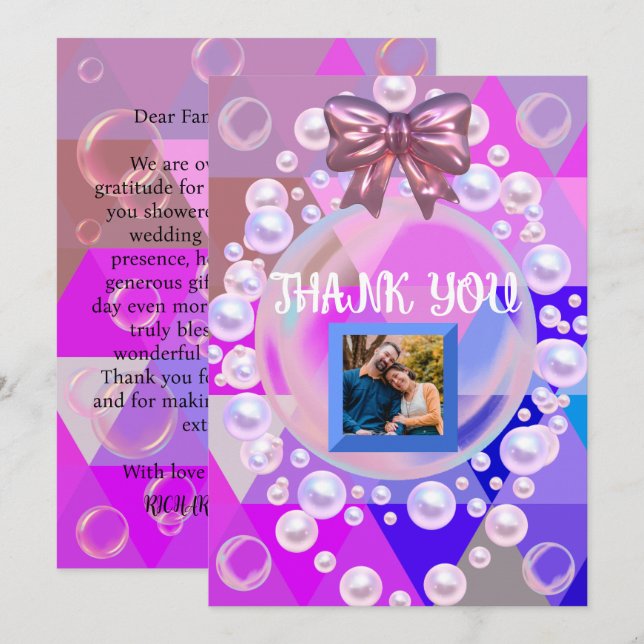 Purple Abstract Geometric Pearl Modern Boho Chic   Thank You Card (Front/Back)