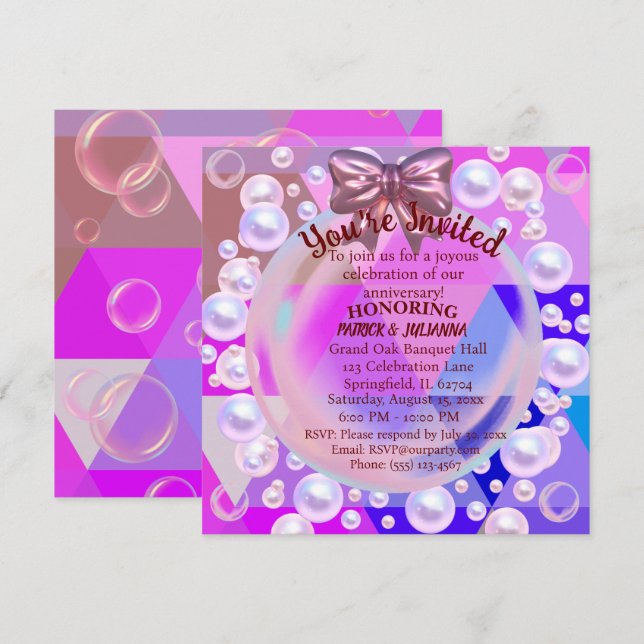 Purple Abstract Hot Crystal Anniversary Invitation (Front/Back)