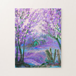 Purple Abstract Landscape with Trees Jigsaw Puzzle
