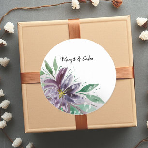 Purple Abstract Lotus Watercolor Classic Round Sticker