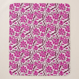 Purple Abstract Mid Century Modern Flower Sherpa Blanket