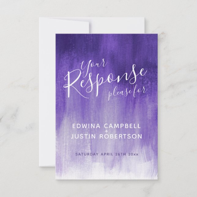 Purple abstract modern art wedding reply RSVP QR Invitation (Front)