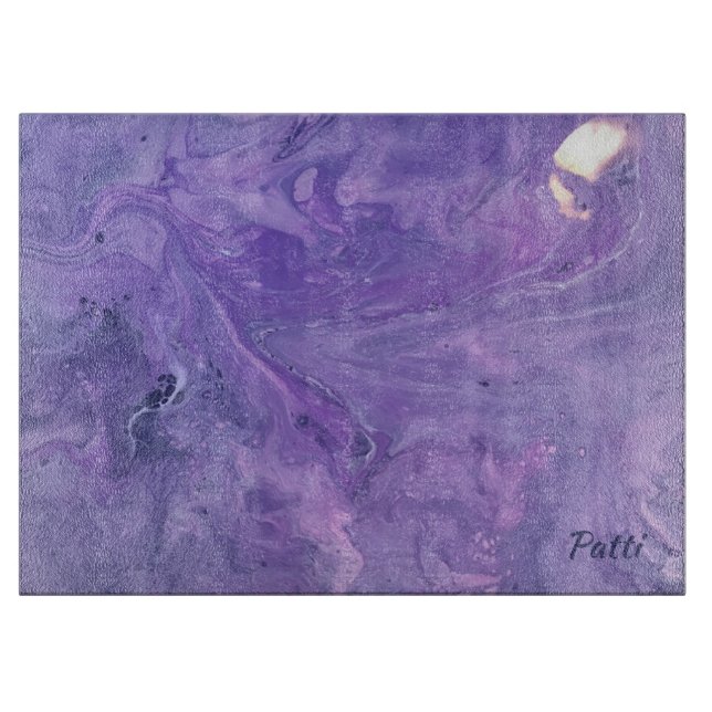 Purple Abstract Personalise Glass Cutting Board (Front)
