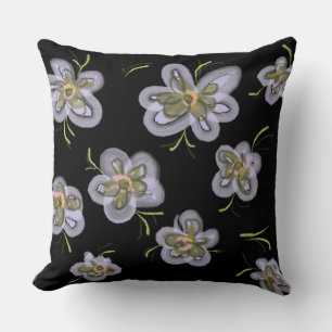 Purple Abstract Spring Flowers (black) Cushion