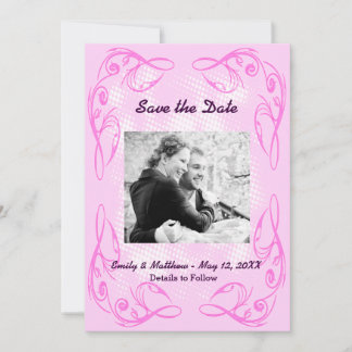 Purple Abstract Swirl Border Save the Date Card