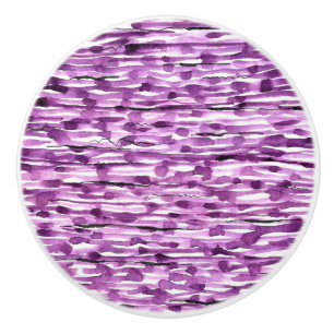 Purple Abstract Watercolor Stripes Ceramic Knob