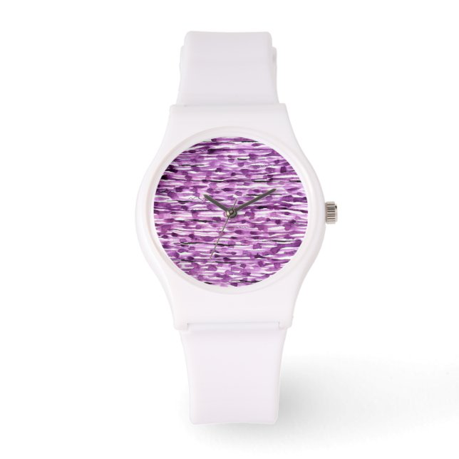 Purple Abstract Watercolor Stripes Watch (Front)