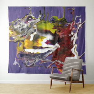 Purple Abstract with Red and Yellow Fluid Swirls Tapestry