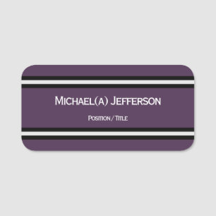 Purple Acai Violet Elegance: Black & White Stripes Name Tag