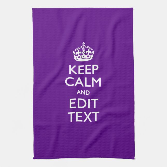 Purple Accent Keep Calm And Your Text Easily Tea Towel (Vertical)
