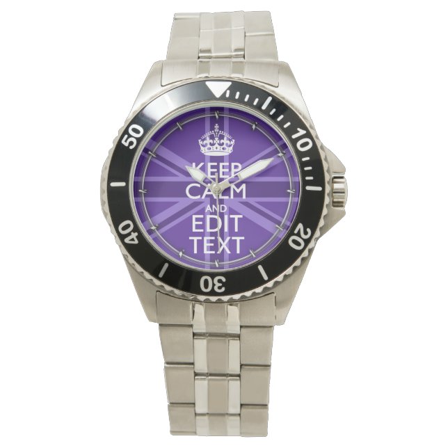 Purple Accent Keep Calm And Your Text Union Jack Watch (Front)