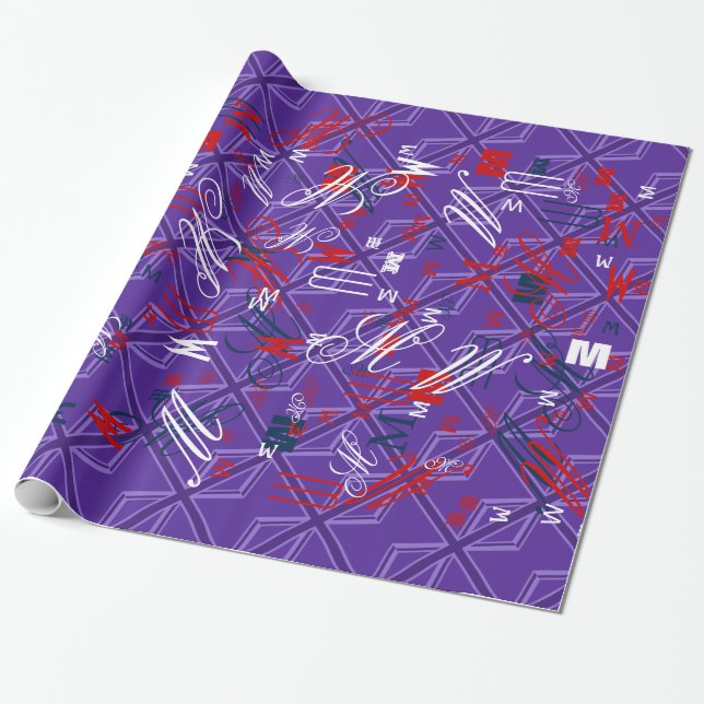 Purple Accent Union Jack Decor Wrapping Paper (Unrolled)