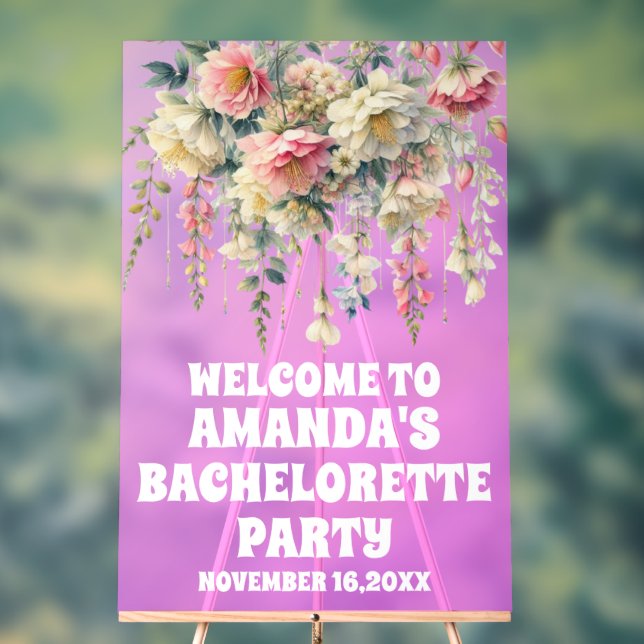  Purple Acrylic Floral Bachelorette Welcome Sign (Neutral)