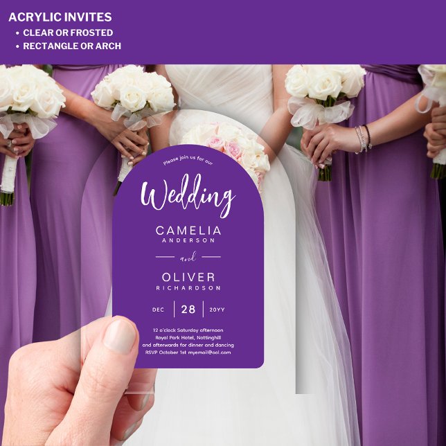 Purple Acrylic Wedding Invites White Text Modern Acrylic Invitations (Creator Uploaded)