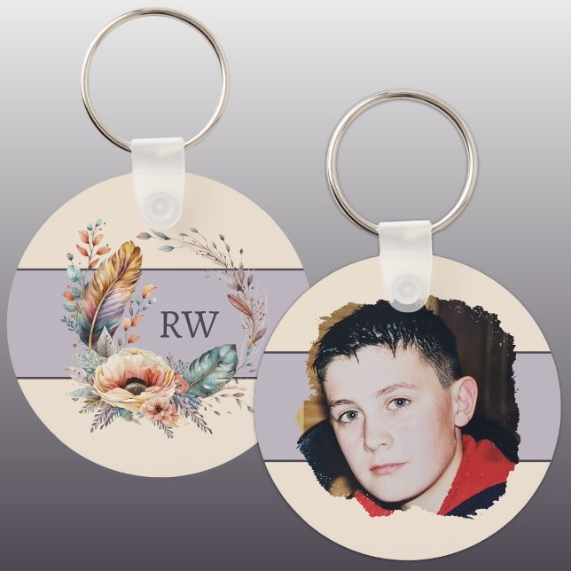 Purple add initial floral photo key ring (Creator Uploaded)