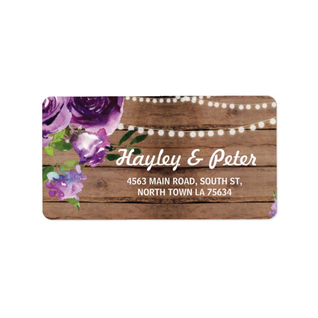 Purple Address Labels Stickers Wood Flowers (Front)