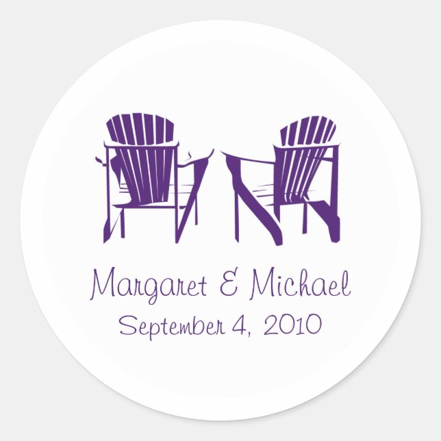 Purple Adirondack Chairs Wedding Classic Round Sticker (Front)