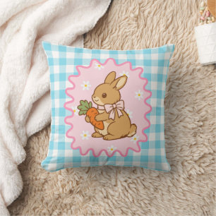 Purple Adorable Bunny Carrot & Daisy  Cushion