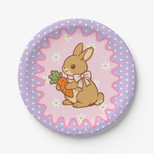 Purple Adorable Bunny Carrot & Daisy Paper Plate