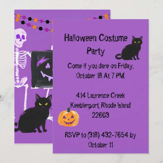 Purple Adult Halloween Party Invitation (Front/Back)