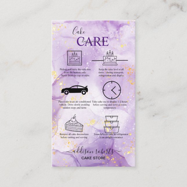 Purple  Aesthetic Cake Care  Business Card (Front)