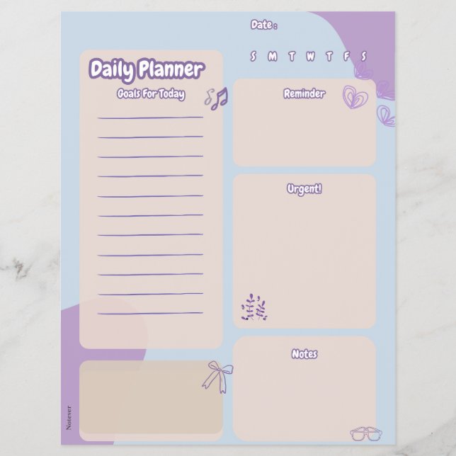 Purple Aesthetic Daily Planner Page (Front)