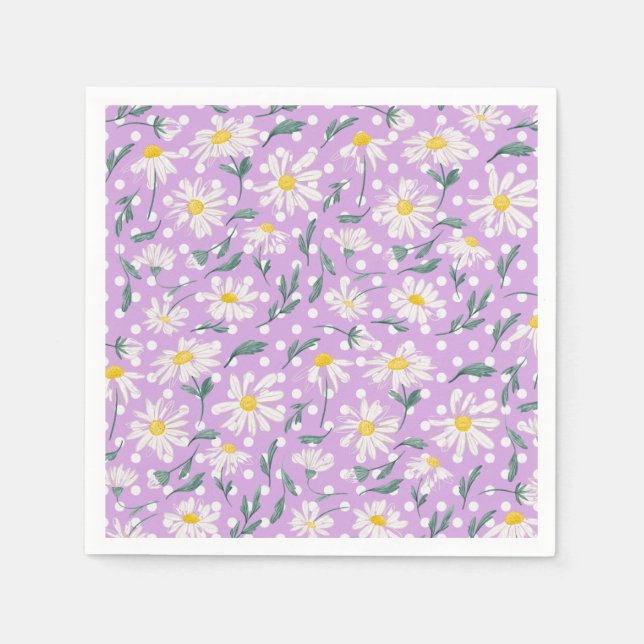 PURPLE AESTHETIC SPRING FLORAL DAISY DECOUPAGE NAPKIN (Front)